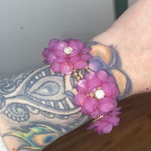 Pink Rhinestone floral flower Statement Chunky Bracelet